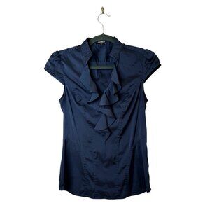 Express Elite Stretch Satin Ruffle Short Sleeve Top XS
